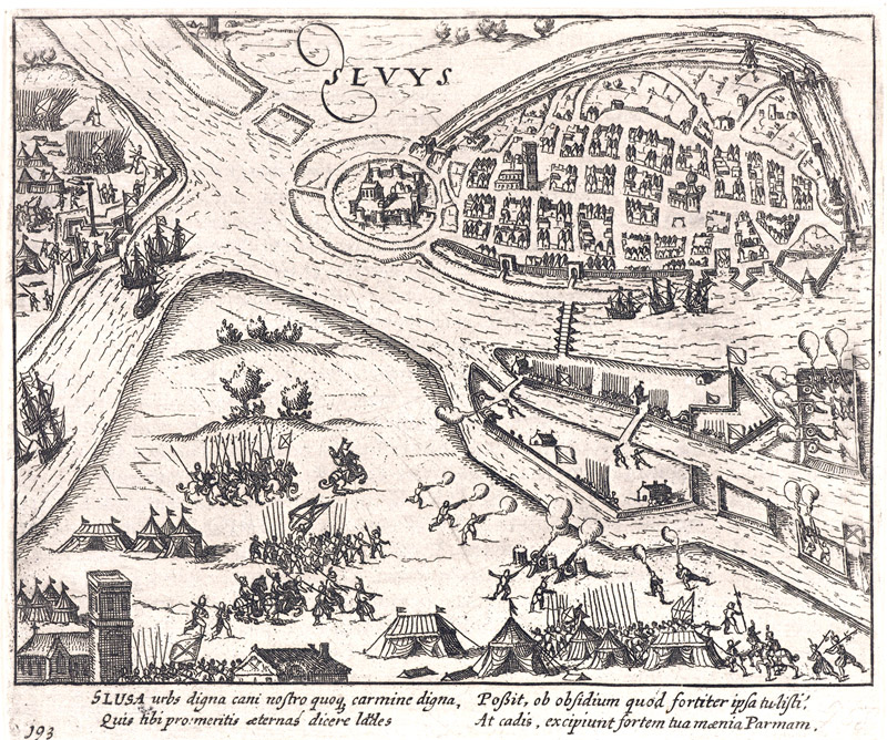 Beleg van Sluis 1587 Braun en Hogenberg